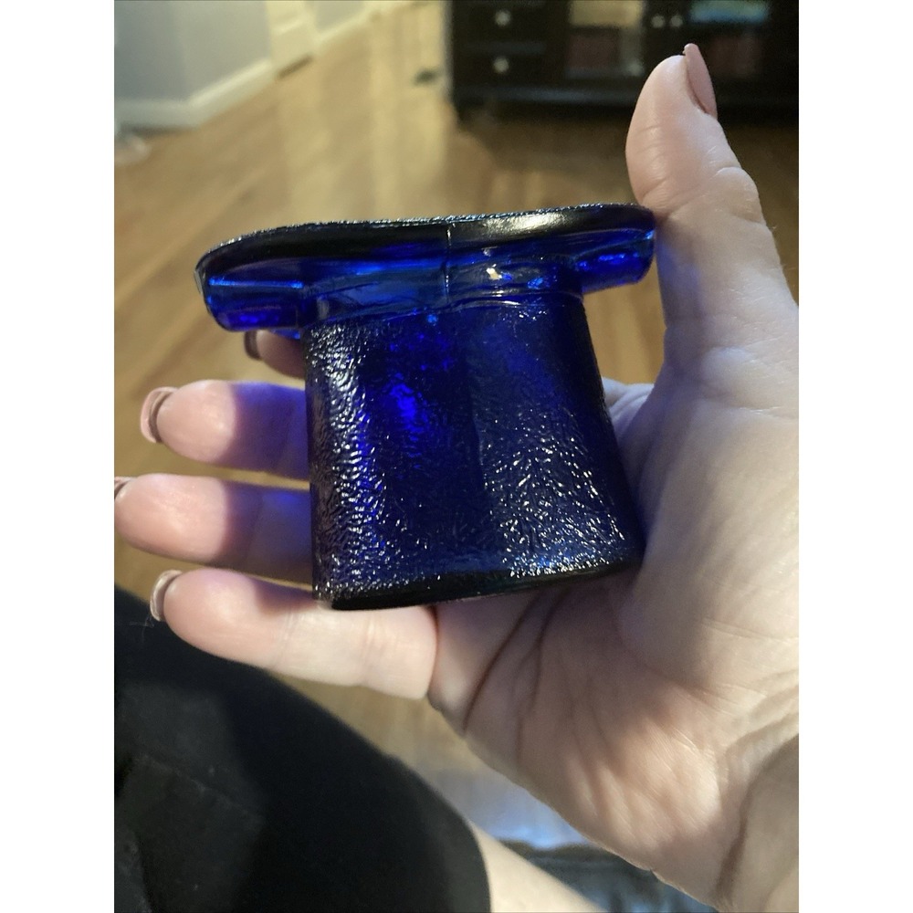 Vintage Cobalt Blue Glass Top Hat Ashtray 2.5"
